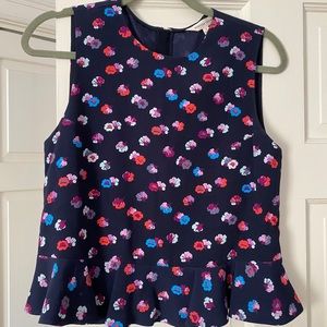 Rebecca Taylor Navy Floral Peplum Top